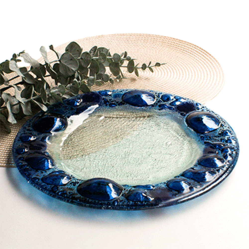 set x 4 circular plates burbuja azul