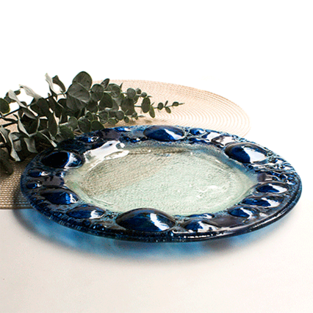 set x 4 circular plates burbuja azul