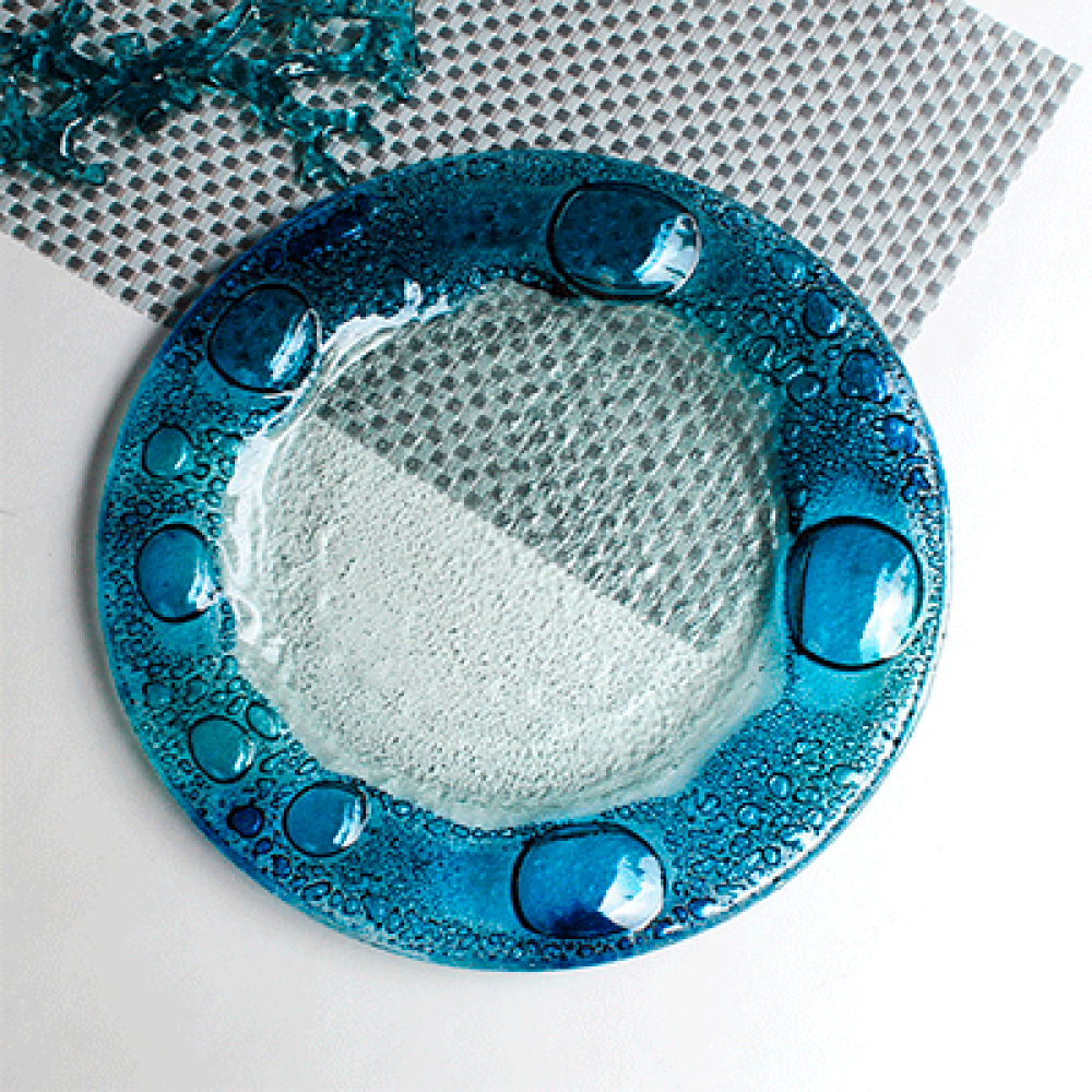 set x 4 circular plates burbuja turqueza