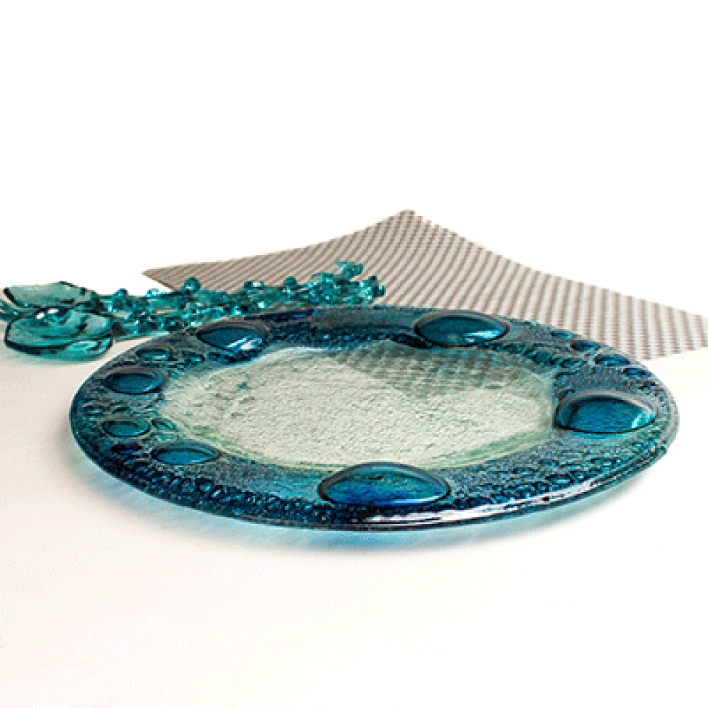 set x 4 circular plates burbuja turqueza