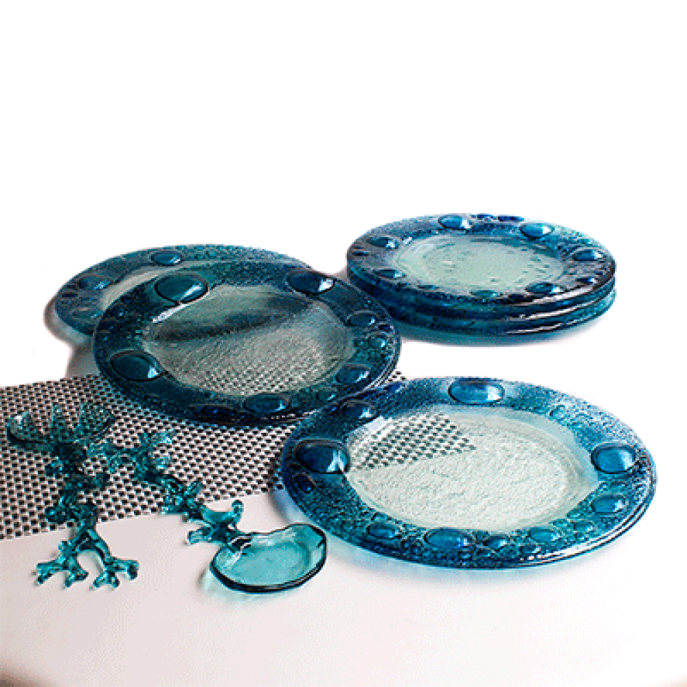 set x 4 circular plates burbuja turqueza
