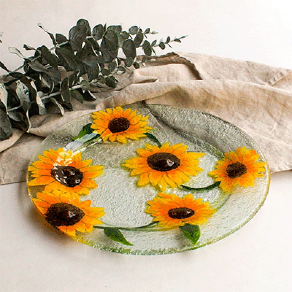 set x 4 circular serving dishes girasoles