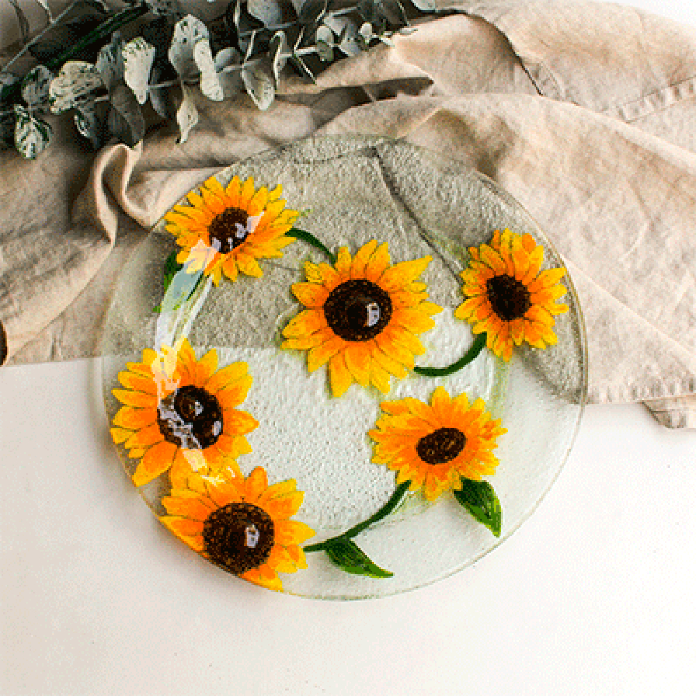 set x 4 circular serving dishes girasoles