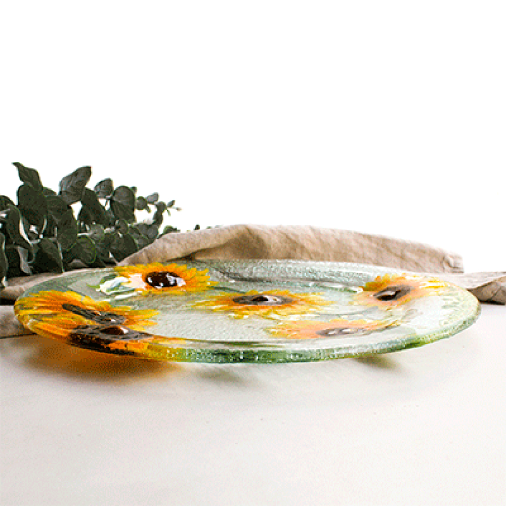 set x 4 circular serving dishes girasoles