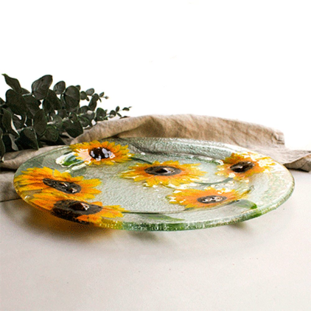 set x 4 circular serving dishes girasoles
