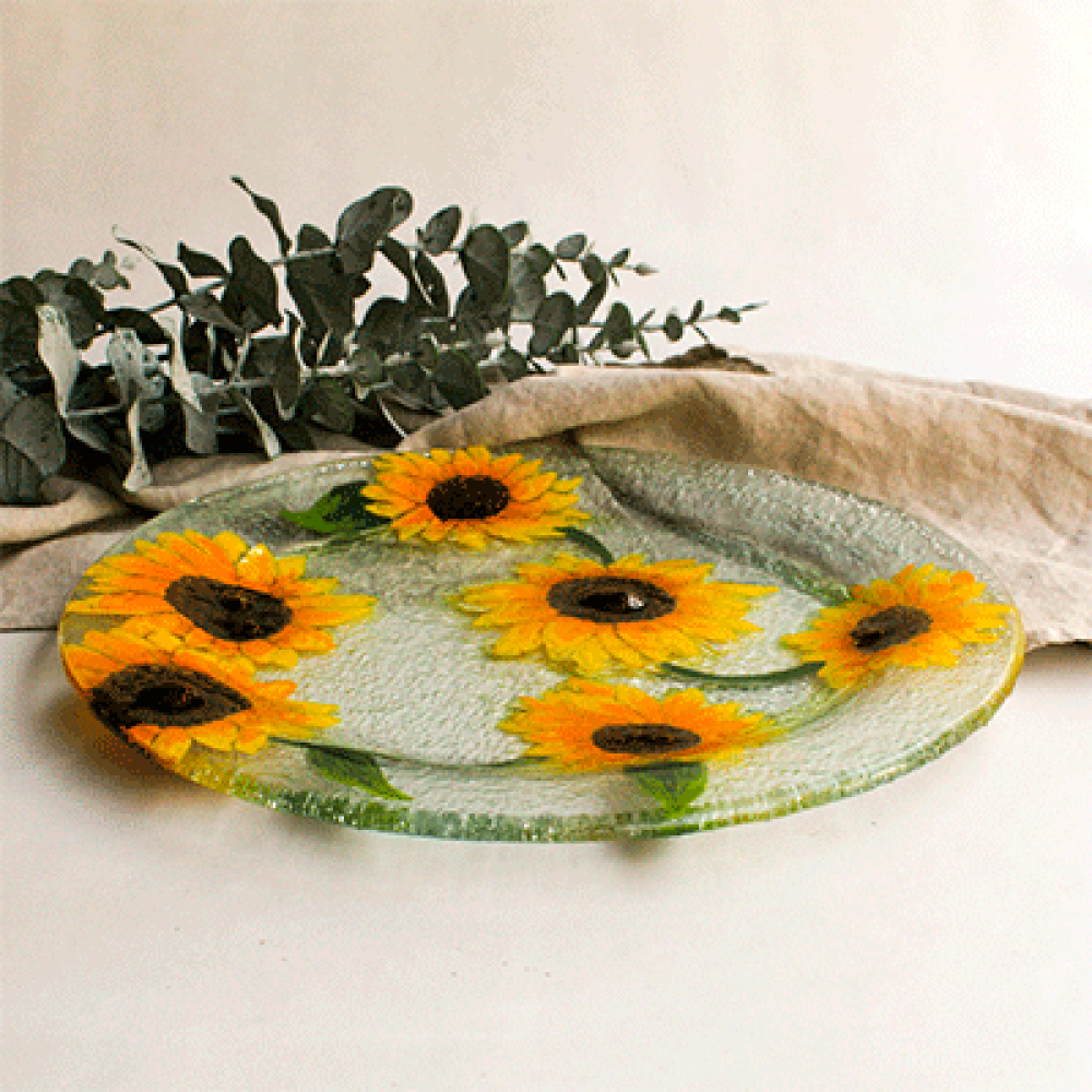 set x 4 circular serving dishes girasoles