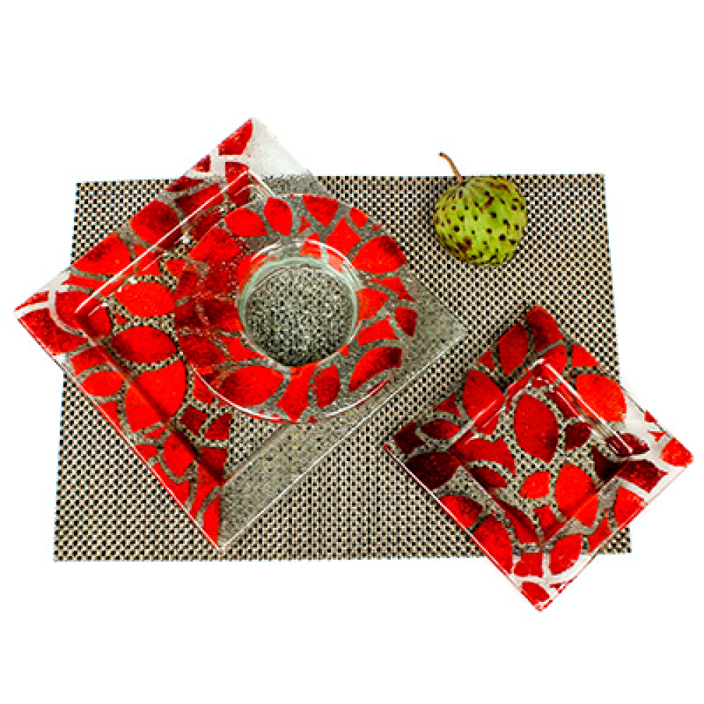 set x 4 small bolws hojas rojas