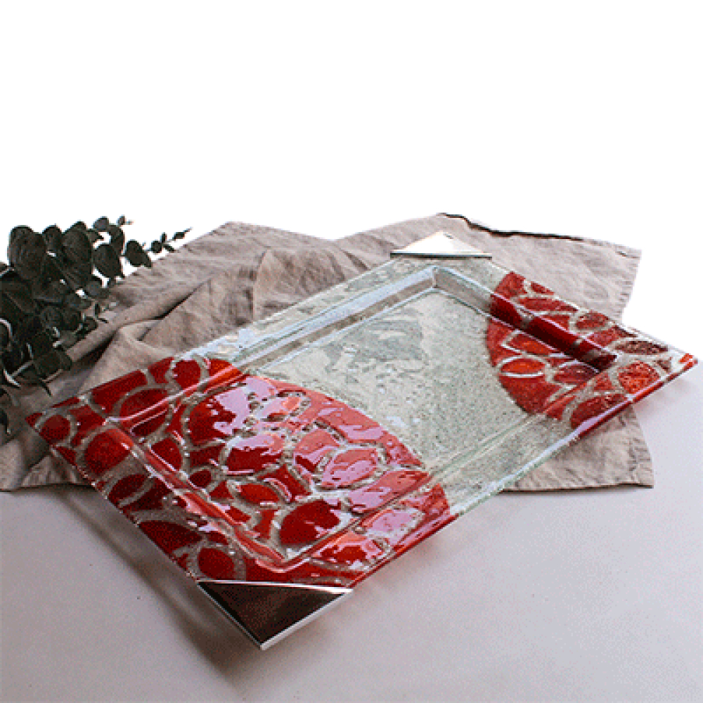Big serving platter hojas rojas