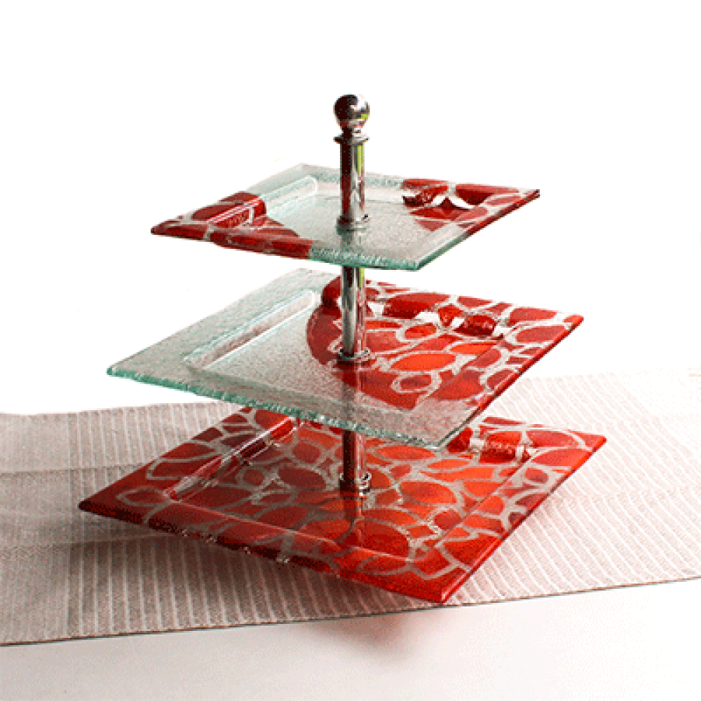 three-tier tray hojas rojas