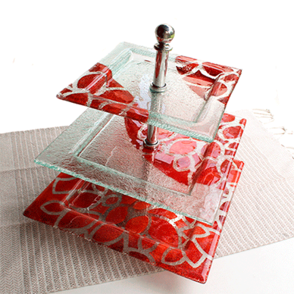 three-tier tray hojas rojas