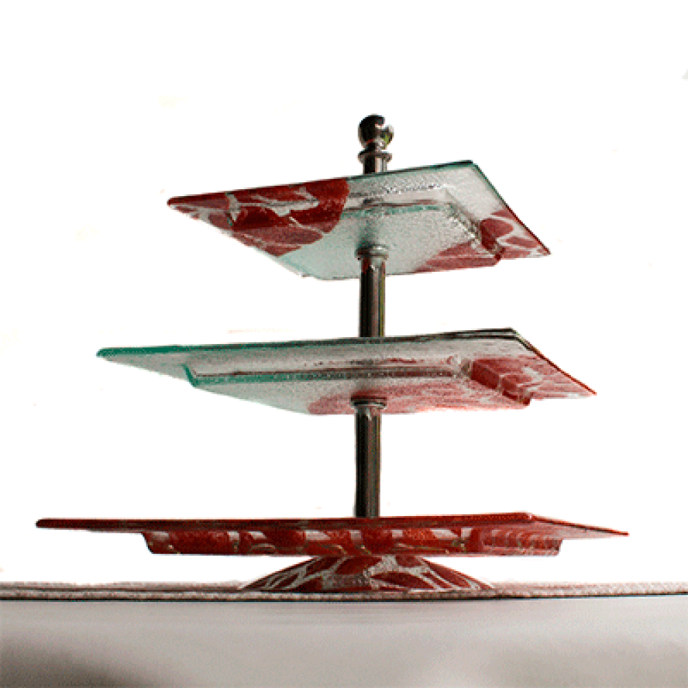 three-tier tray hojas rojas