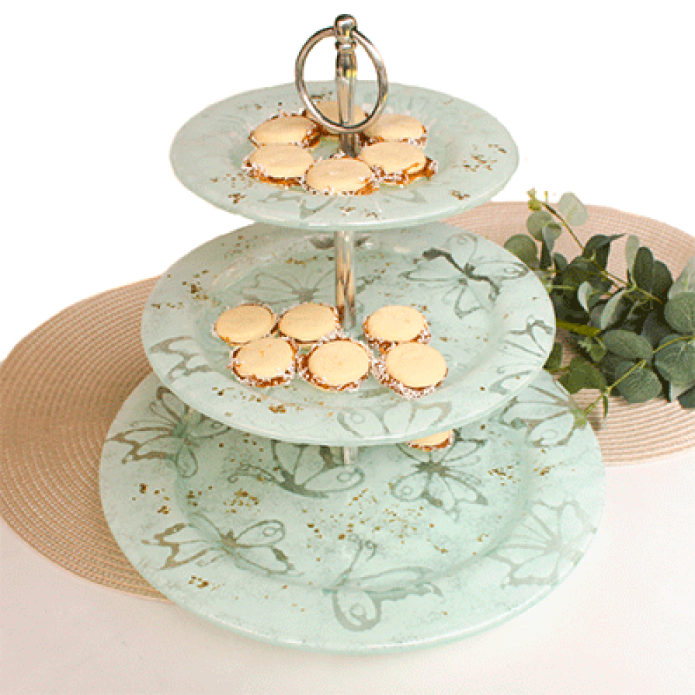 circular three-tier tray mariposa blanca