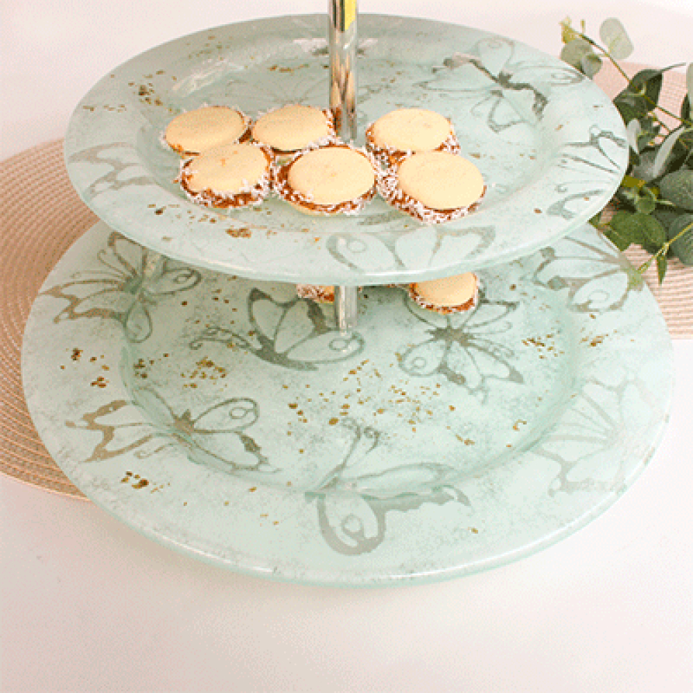 circular three-tier tray mariposa blanca