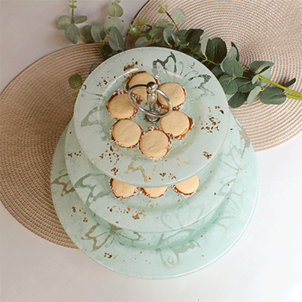 circular three-tier tray mariposa blanca