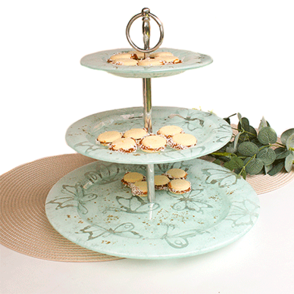 circular three-tier tray mariposa blanca