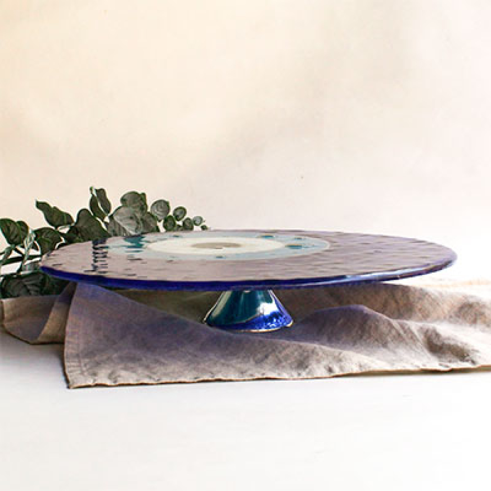 Ojo turco blue cake holder