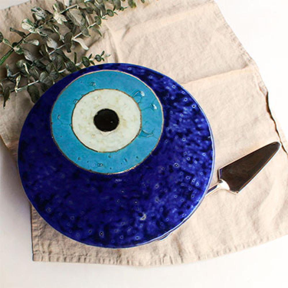 Ojo turco blue cake holder