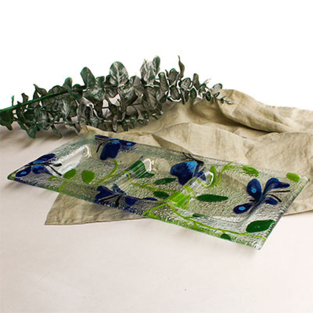 serving platter rectangular 3 spaces mariposa azul