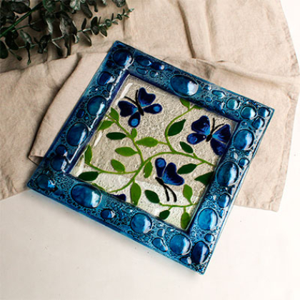 square serving platter mariposa azul